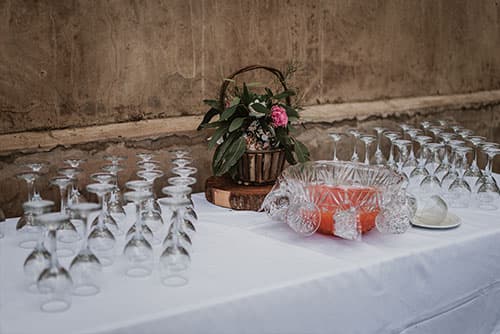 Curries and condiments served buffet-style